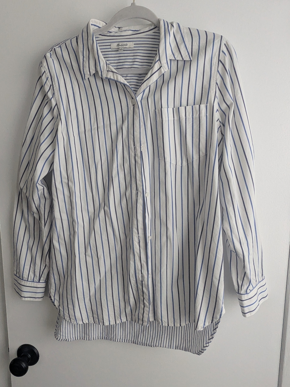 Madewell Button-Up Cotton/Modal Shirt: White & Blue Stripe
